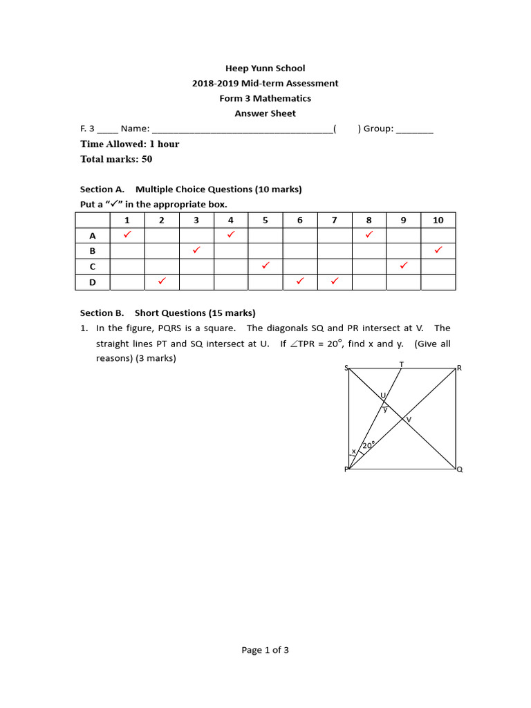 Form 3 Mathematics Mid-term Assessment | PDF