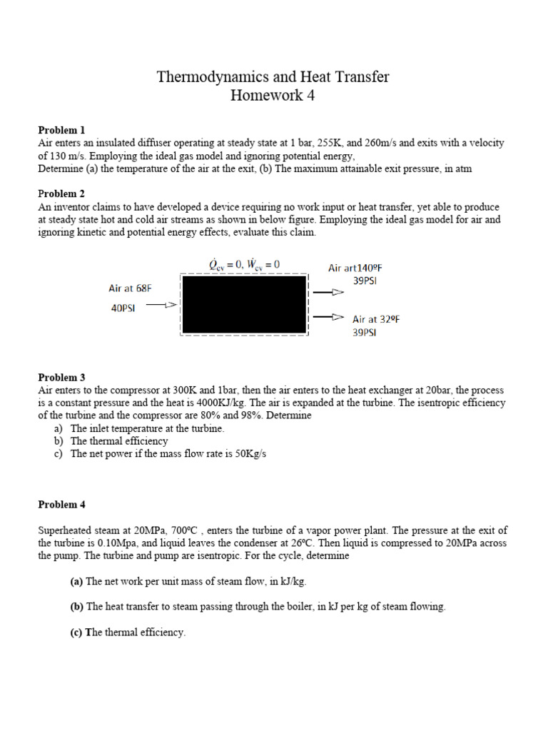 Thermodynamics Homework: Heat Transfer Problems | PDF | Technology ...