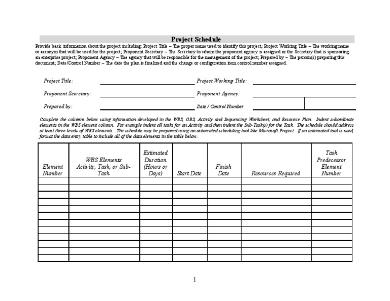 Project Schedule Template and Guidelines | PDF | Finance & Money ...