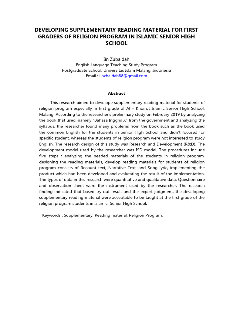 Developing Supplementary Reading Material For First PDF Instructional Design Behavior