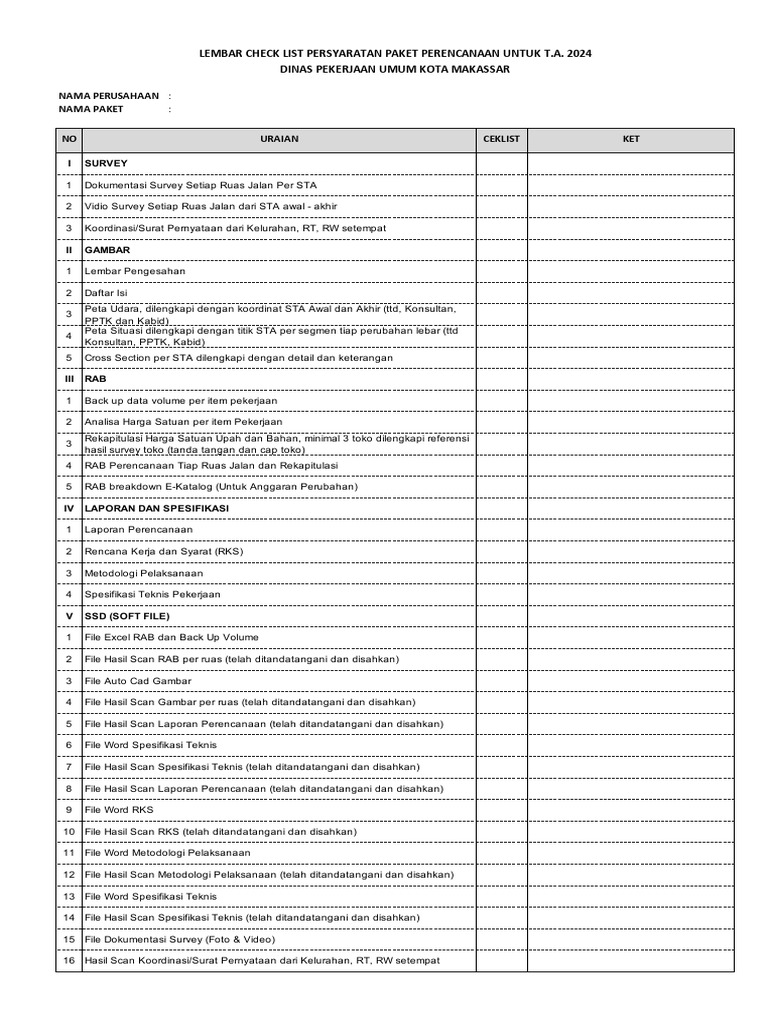 Lembar Checklist Perencanaan Pdf