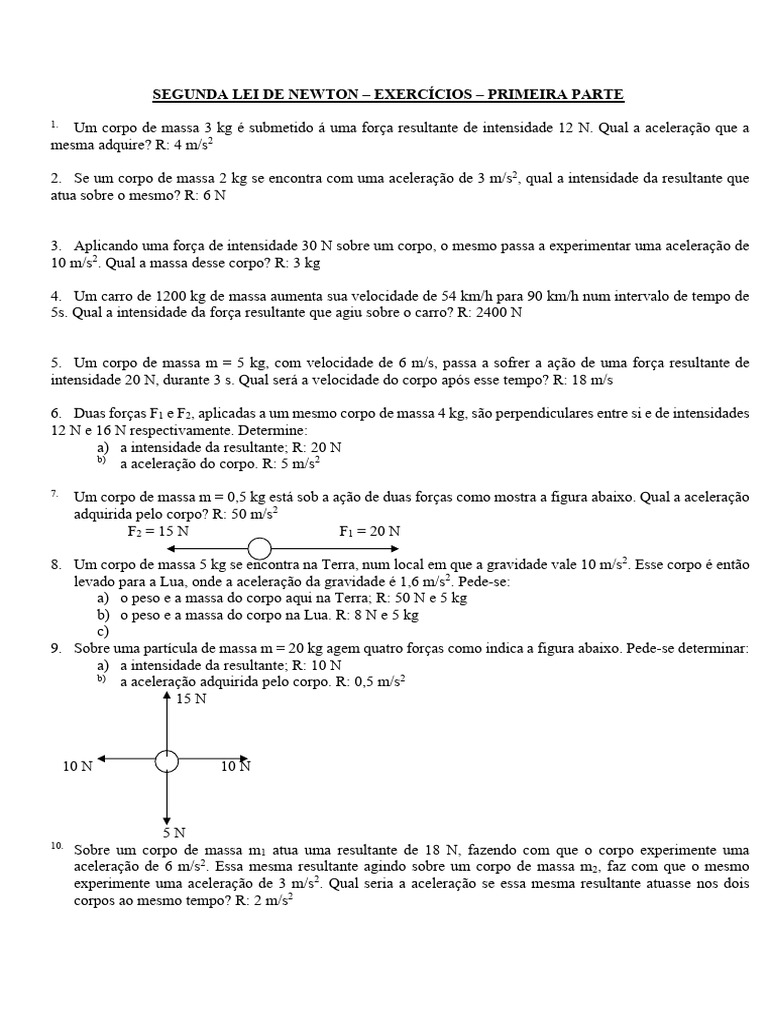 Exercícios sobre a Segunda Lei de Newton | PDF | Leis do Movimento de ...
