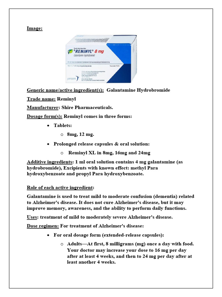 Reminyl (Galantamine) Dosage & Info | PDF | Self-Improvement
