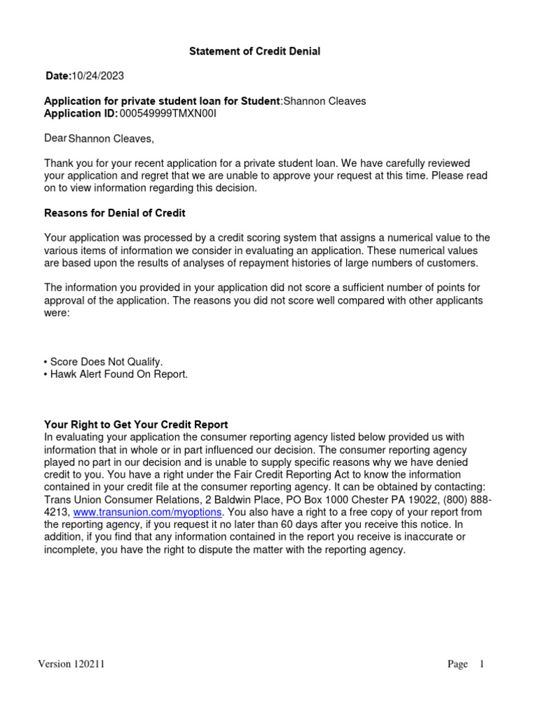 Print Document PDF Credit Score Credit History