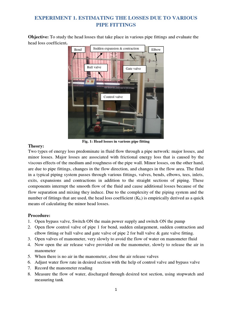 Experiment 5Estimating The Losses Due To Various Pipe Fittings PDF