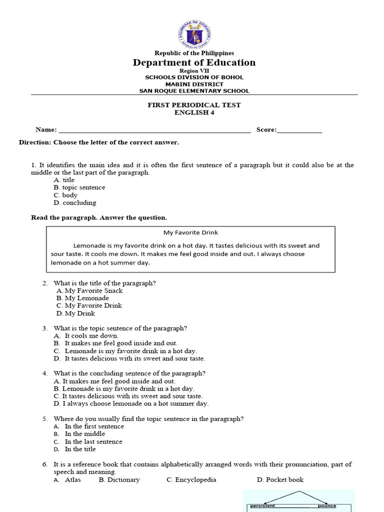G4 English Q1 Periodical Test Pdf Word Linguistics