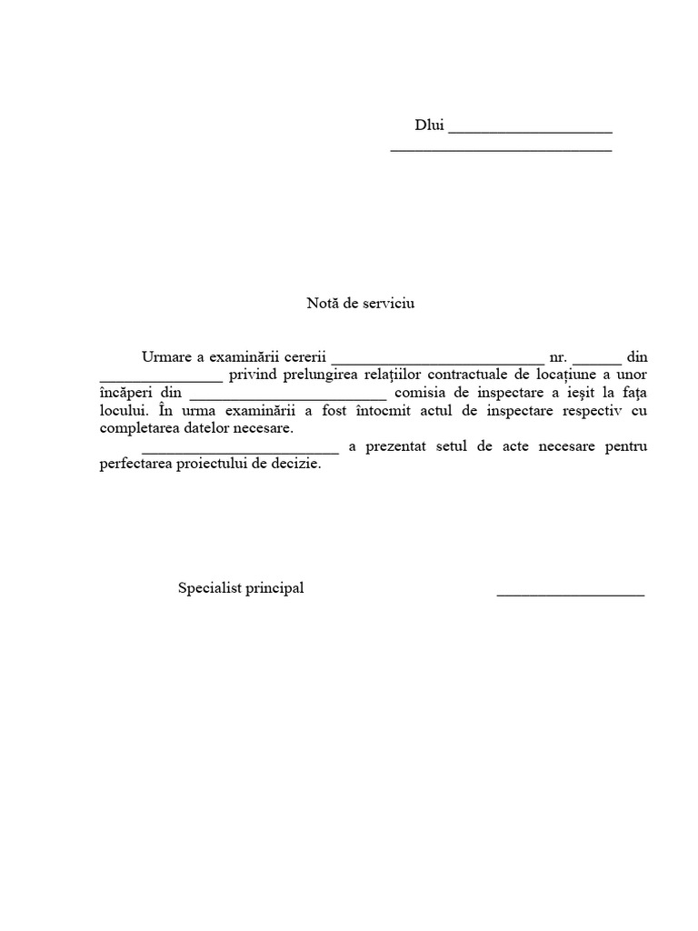 Nota de Serviciu Prelungire - Notificare Model | PDF