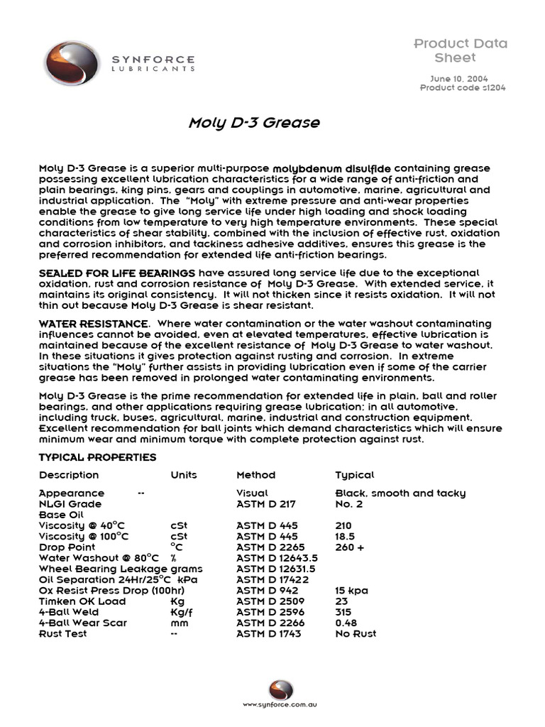 Moly d3 Grease PDF Physical Sciences Liquids