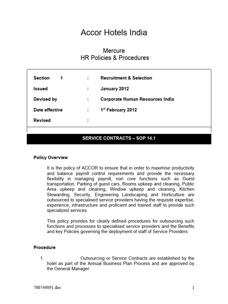 SOP 14.1 - Section 1-Service Contract Staff | PDF