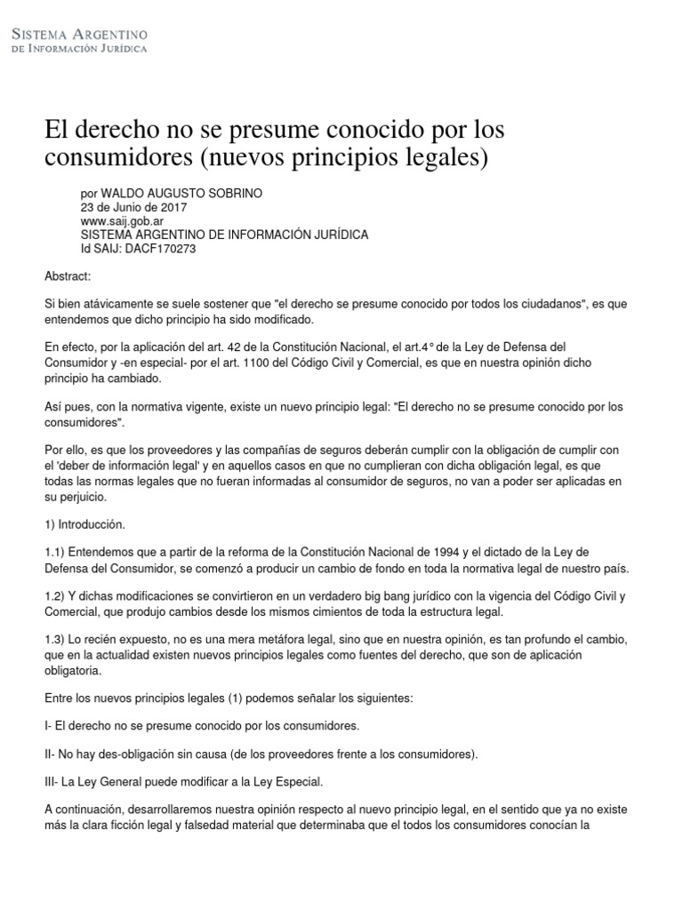 El derecho no se presume conocido por los consumidores nuevos