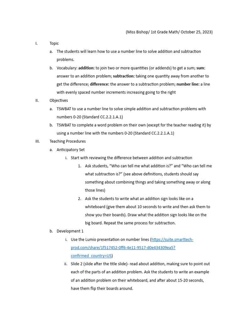 1st Grade Math: Using Number Lines | PDF | Behavior Modification ...