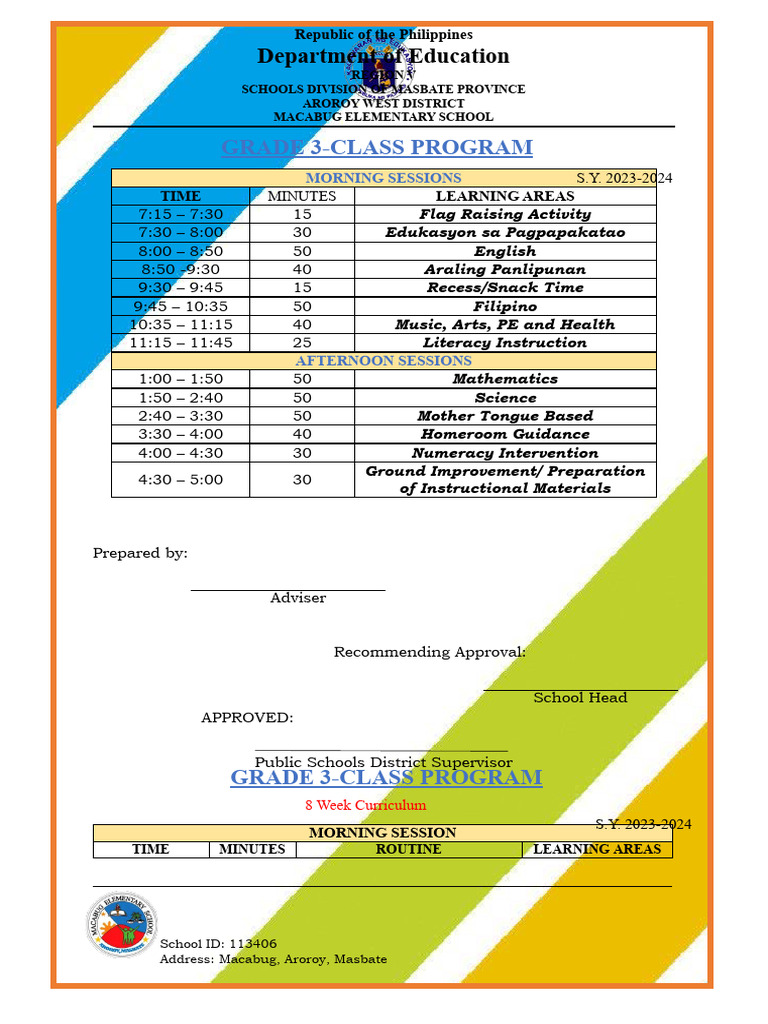 Grade 3 Class Program PDF