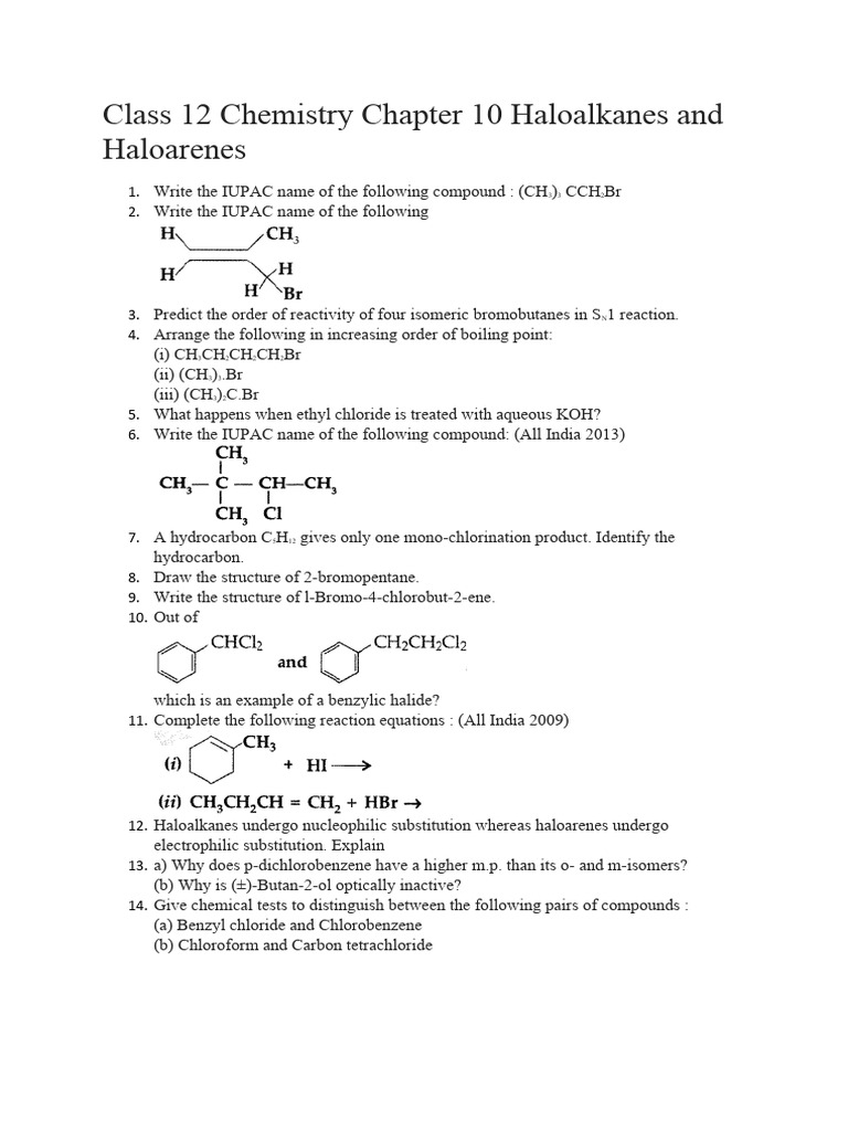 Haloalkanes Test Questions 20aug2023 PDF Chemical Reactions
