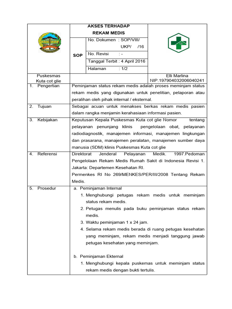 8 4 2 1 61 sop akses terhadap rekam medis pdf