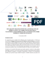 Declaración Plataforma Latinoamericana Sobre Empresas y DDH - 13oct23