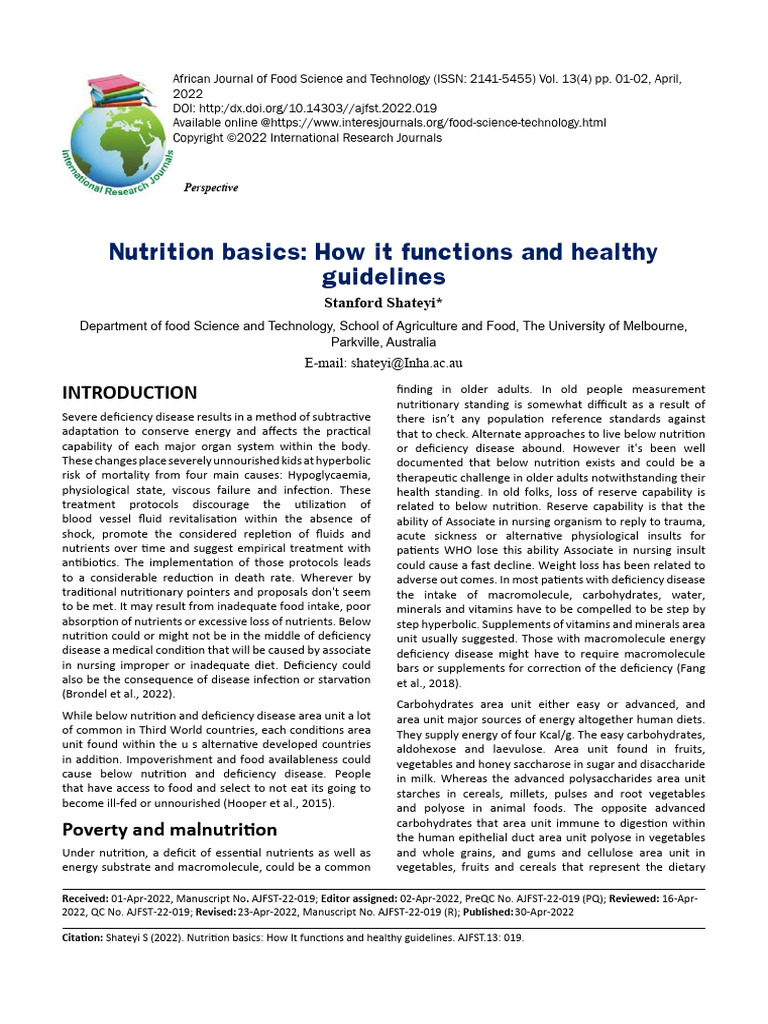 Nutrition Basics How It Functions and Healthy Guidelines | PDF ...