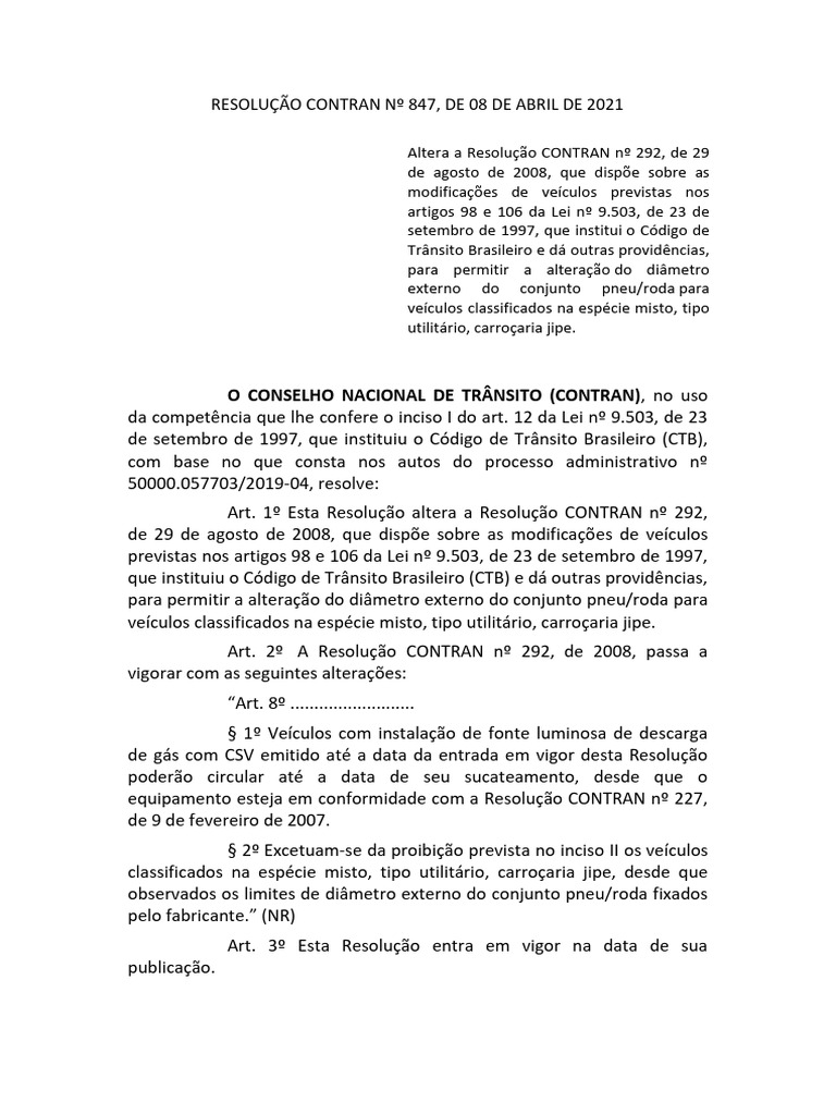 Resolucao847 de 2021 Do Contran | PDF | Pneu