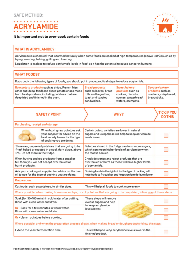 Reducing Acrylamide in Cooking Foods | PDF | French Fries | Cooking