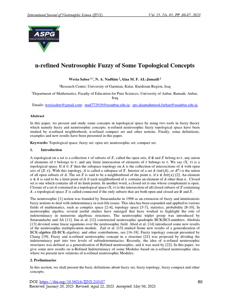 N refined neutrosophic fuzzy of some topological concepts pdf