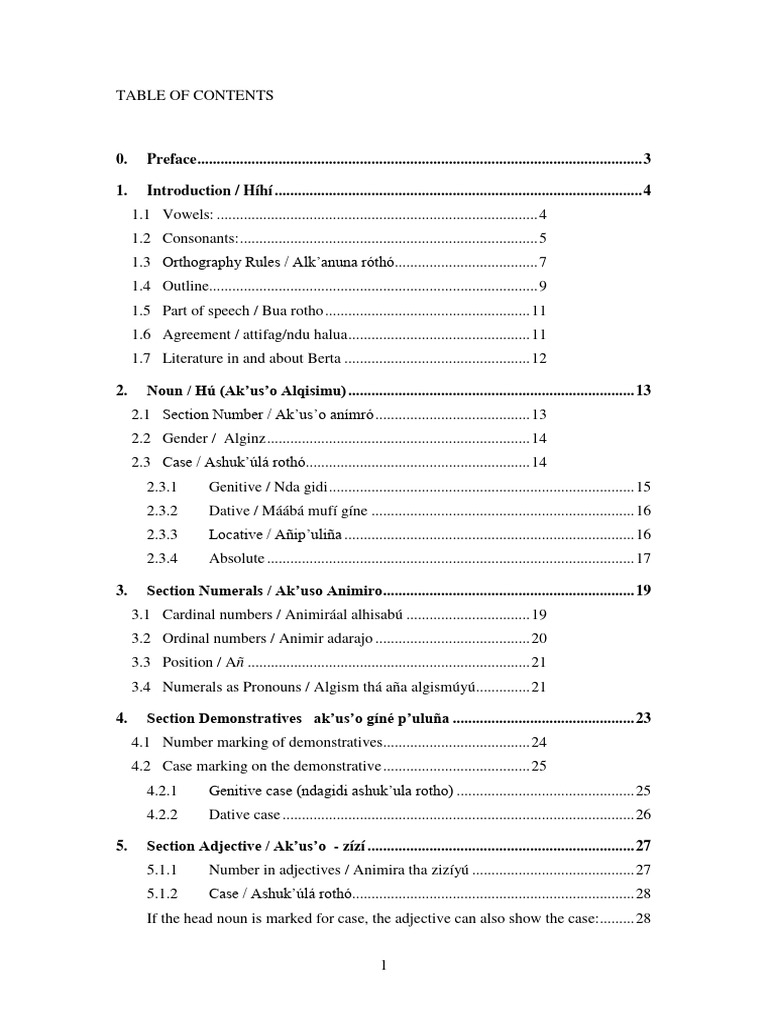 A Brief Grammar of Bertha Language (In Bertha & English) | PDF