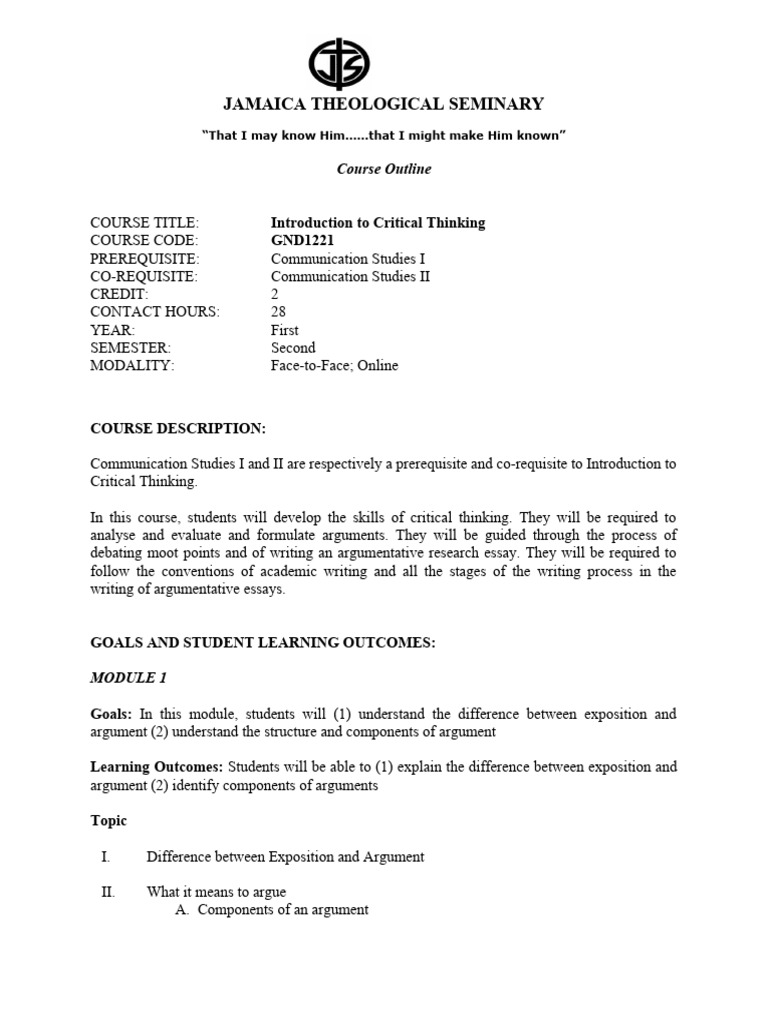  course outline introduction to critical thinking download free pdf