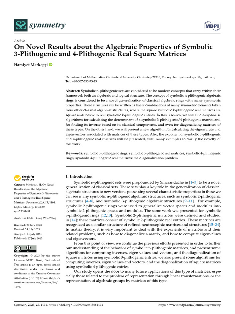 On novel results about the algebraic properties of symbolic 3