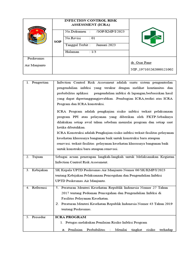 1.4.2.d Sop Infection Control Risk Assessment | PDF | Sains & Matematika