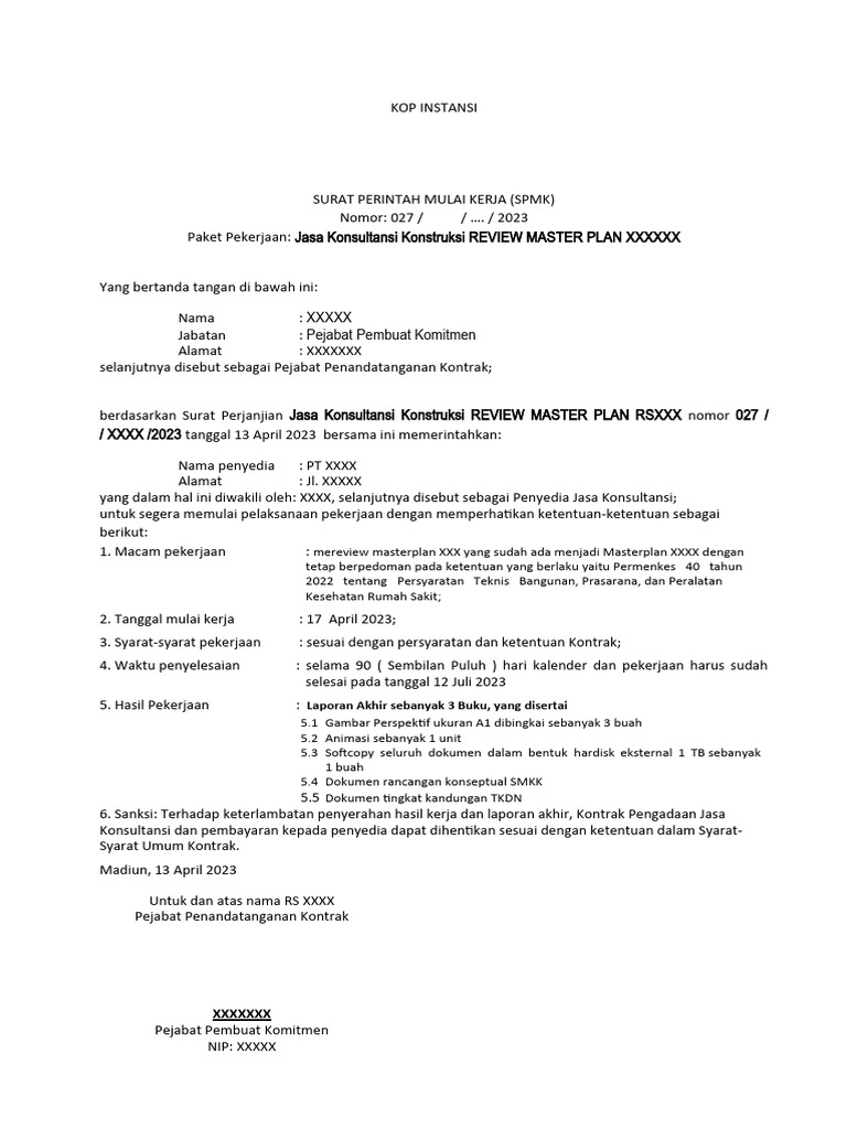 Surat Perintah Mulai Kerja Konsultansi | PDF