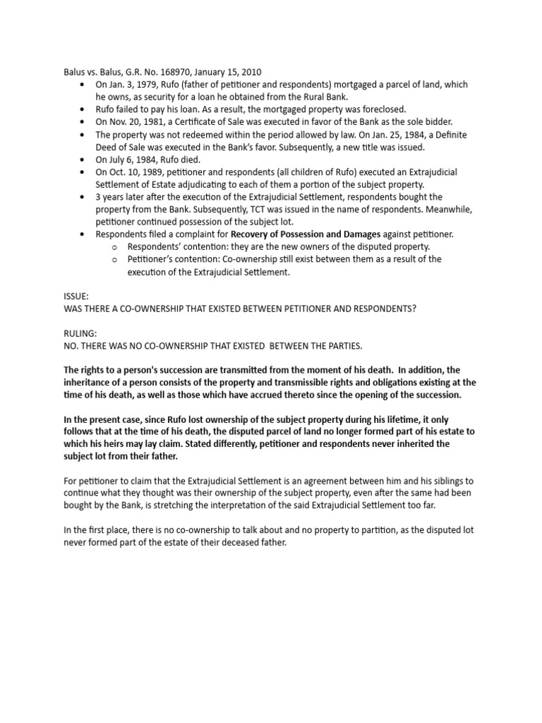 Balus v. Balus | PDF | Concurrent Estate | Civil Law (Legal System)