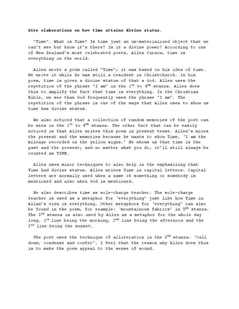 Give Elaborations On How Time Attains Divine Status | PDF | Classics