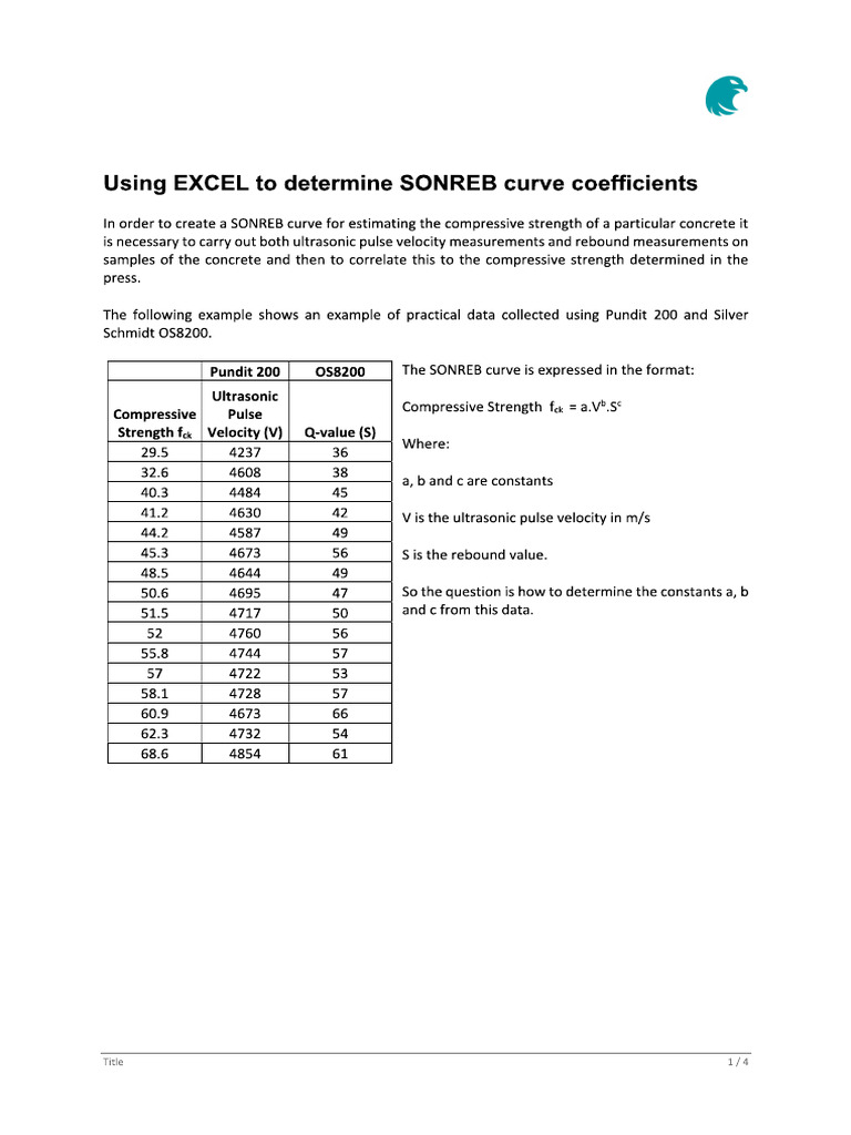 Using excel to determine sonreb coefficients pdf