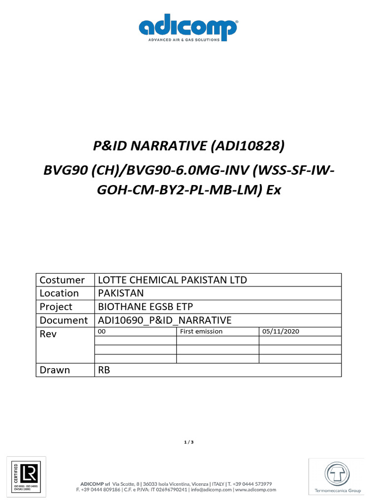 Brief P&ID Narrative Compressor PDF Valve Liquids