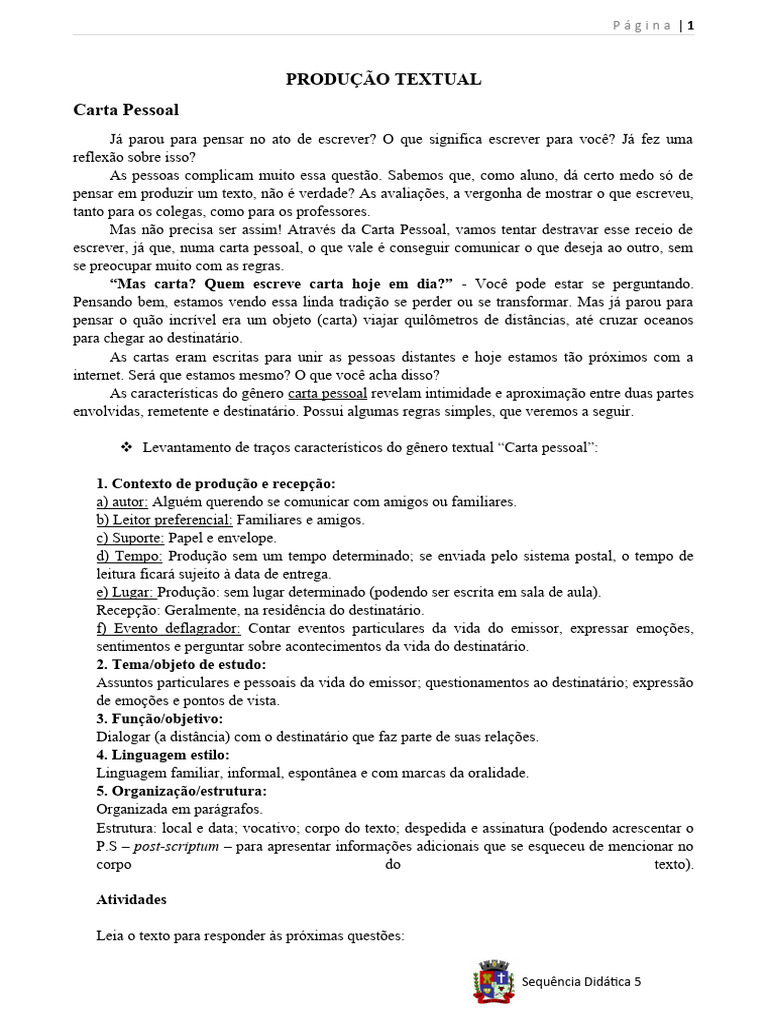 9º Ano - Produção Textual - Sequência 5 | PDF | Tempo