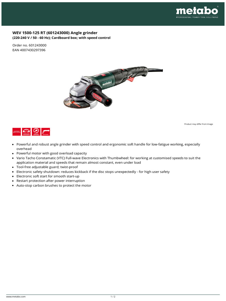 WEV 1500125 RT 601243000 Angle Grinder English PDF