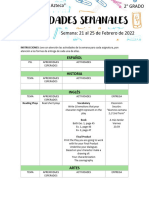 21 Al 25 Febrero - Tabla Actividades Semanales 2°