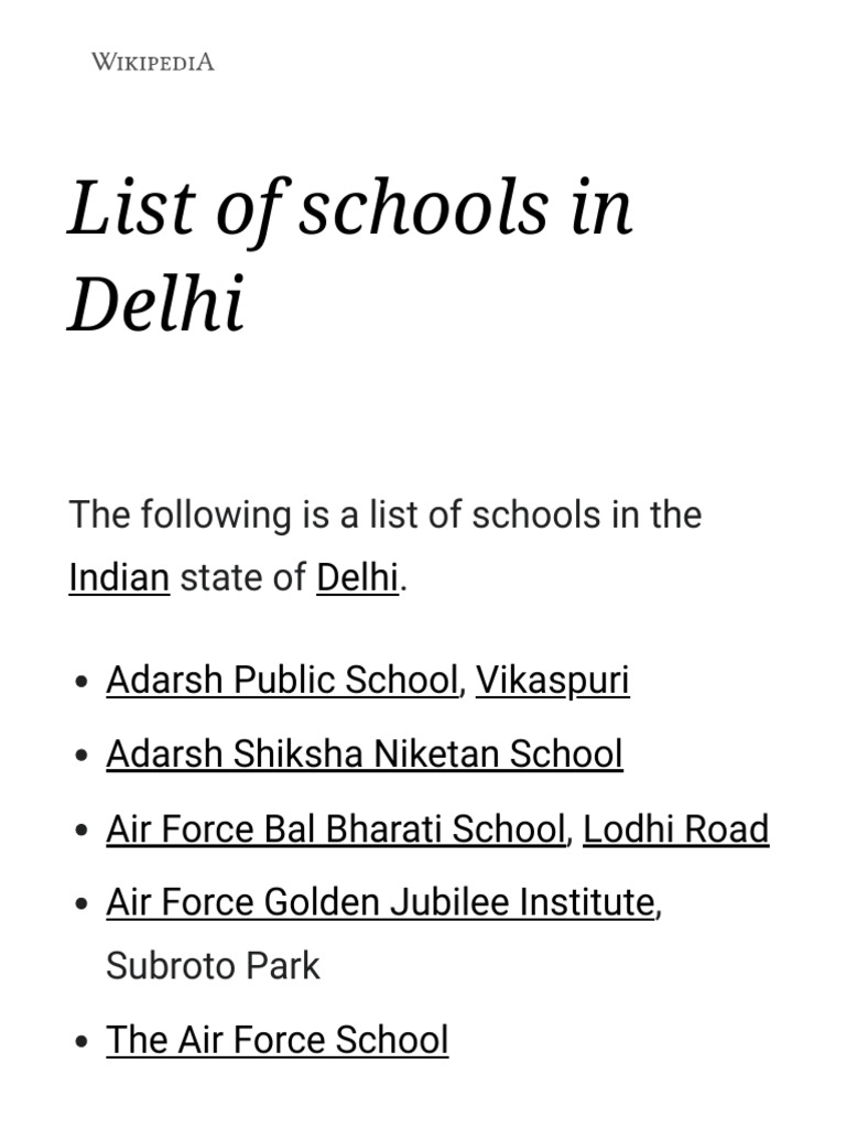 List of Schools in Delhi PDF Schools Delhi