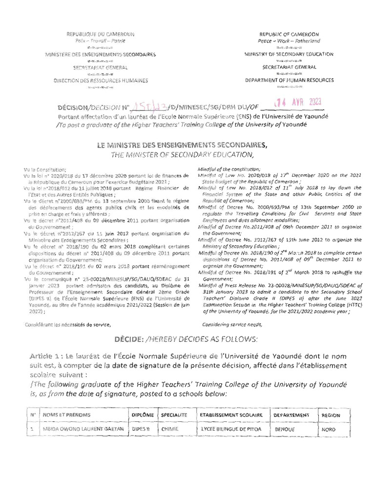 Ens Yaounde | PDF
