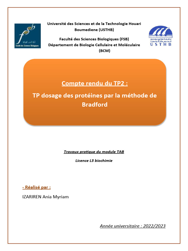 Dosage des Protéines par Méthode Bradford | PDF