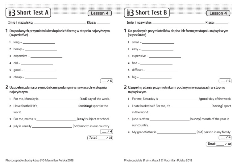 Brainy Klasa 5 Testy Pdf Unit 3