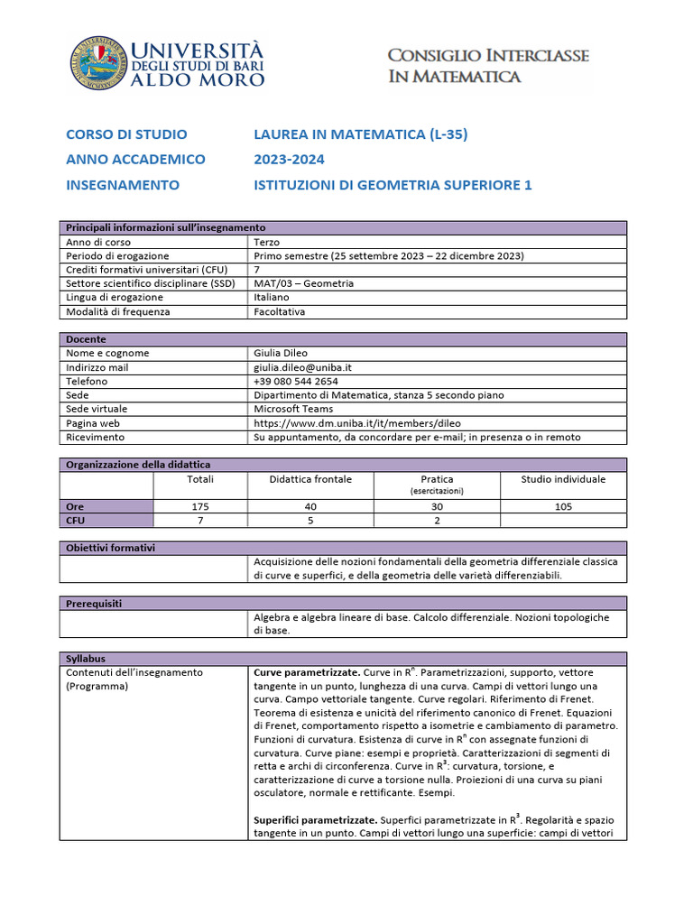 Istituzioni Geometria Superiore 1 2023 2024 Ita | PDF, image size:768x1024