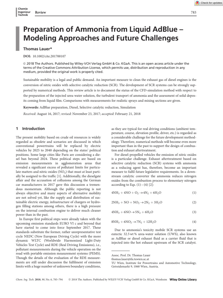 Chemie Ingenieur Technik - 2018 - Lauer - Preparation of Ammonia From ...