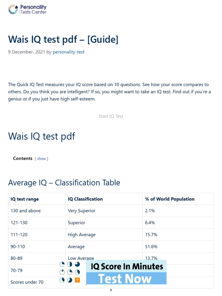 Wais IQ Test PDF - (Guide) | PDF