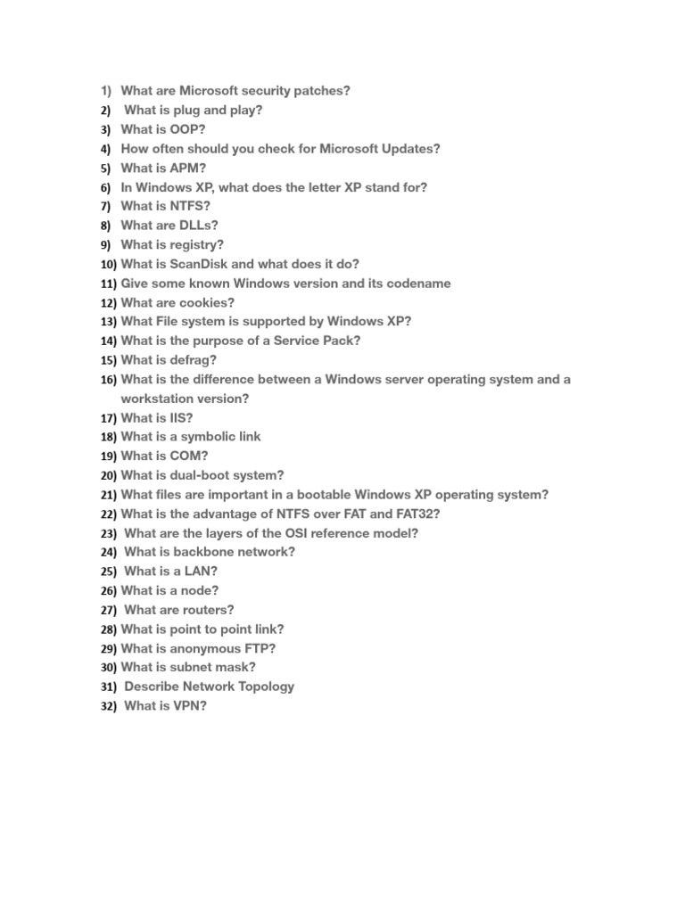 Windows and networking basic questions and answer pdf computer