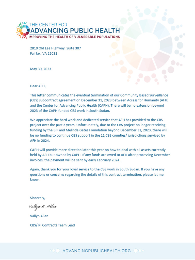(AFH) CAPH - Letter For IP's End of Contract - Signed | PDF