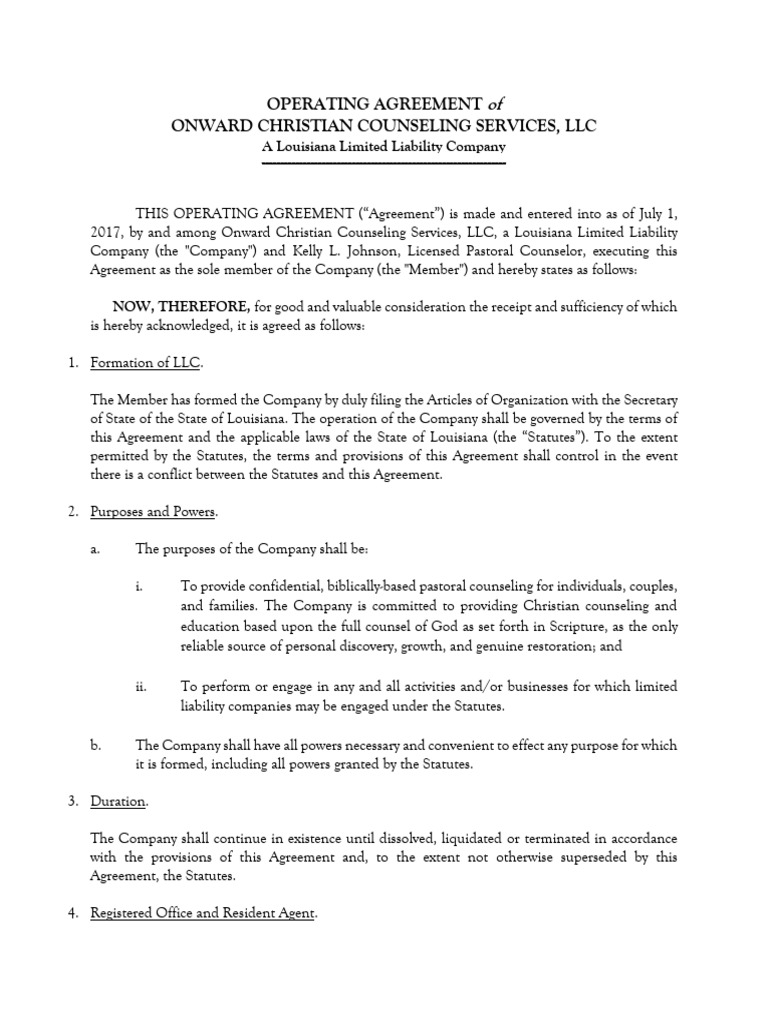 Occs Operating Agreement Pdf Sanctification Justification Theology