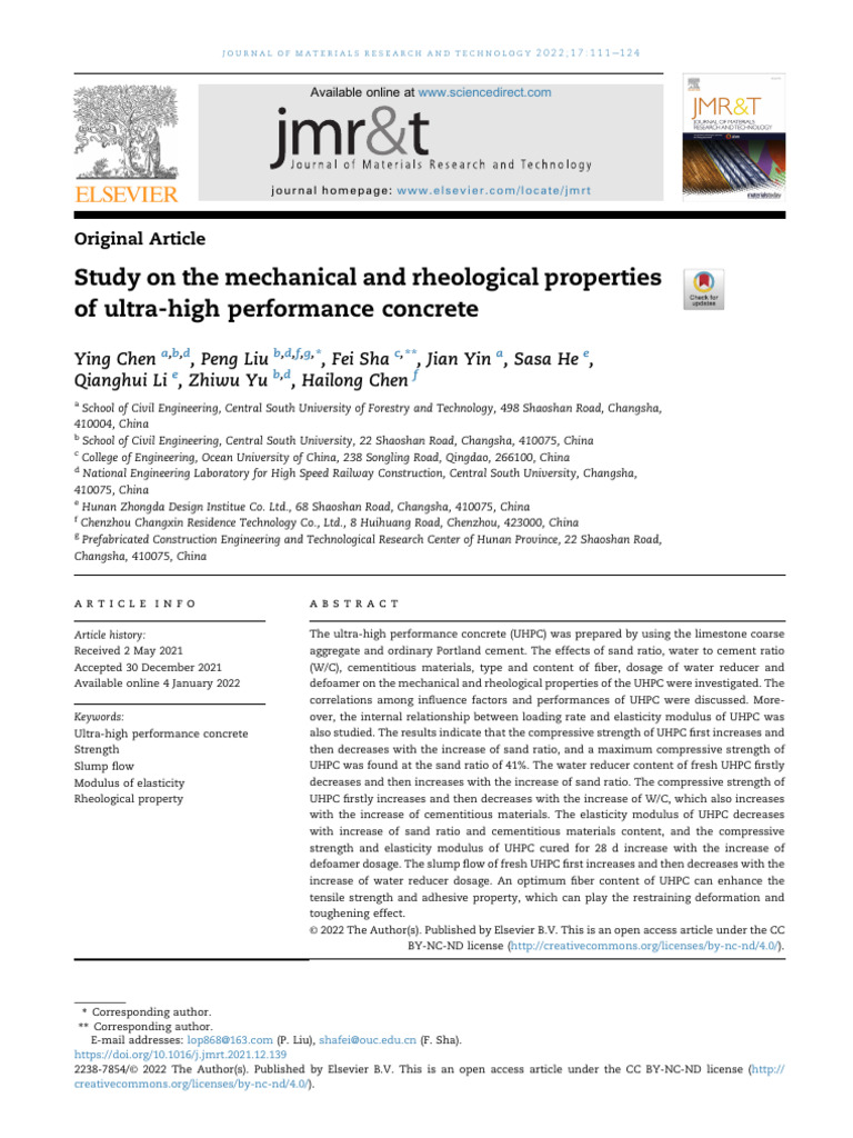 Study On Mechanical and Reho. Properties of UHPC | PDF | Concrete | Cement