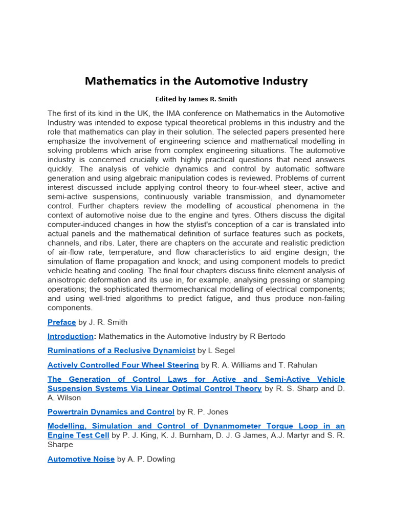 Mathematics in The Automotive Industry PDF