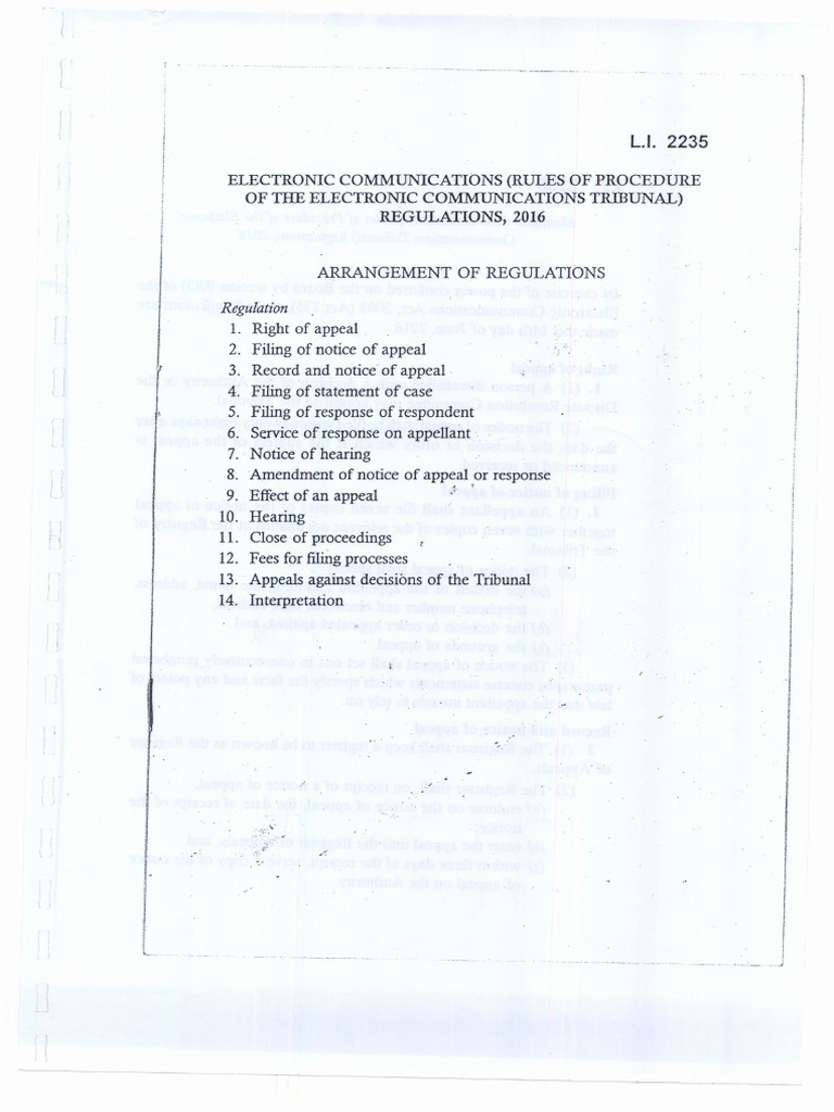 Electronic Communications Tribunal Regulations 2016 L.I. 2235 PDF