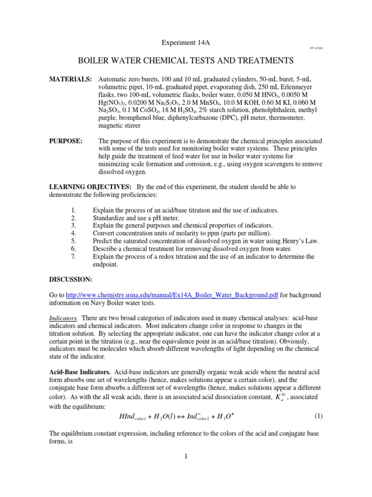 Boiler Water Testing and Treatment Methods | PDF | Acid Dissociation ...