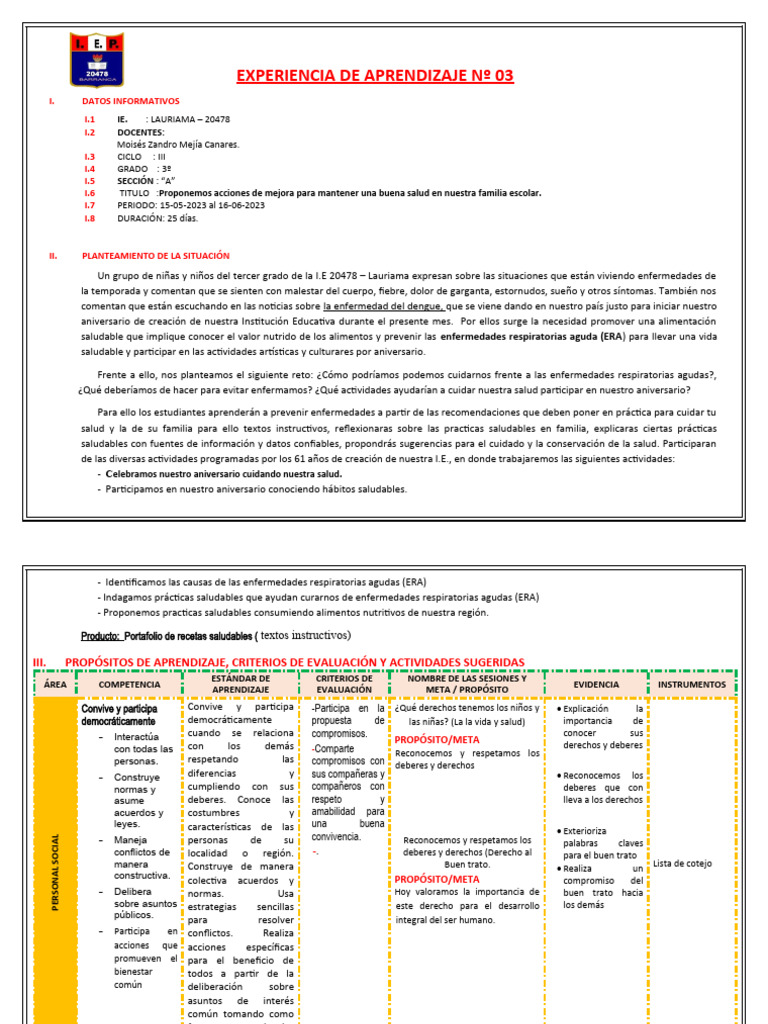 Experiencia 03 Tercer Grado Pdf